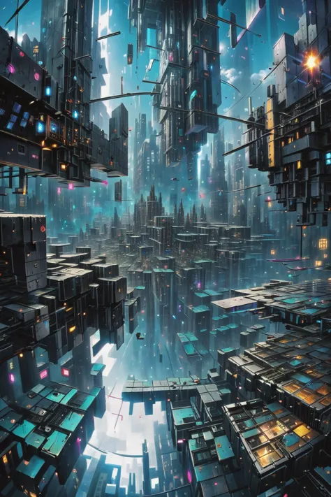 cyberpunk, scifi, Wondrous scifi megacity outside of the multiverse<lora:EnvyBetterHiresFixXL01:0:hr=1><lora:broken_reality_last:-20>