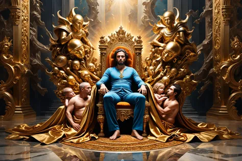 photorealistic digital illustration, superrealism, The god of Family and Fertility sitting on his throne in an opulent throne room,  <lora:xl_more_art-full_v1:0.4>, <lora:EnvyBrokenRealityXL01:0.7>