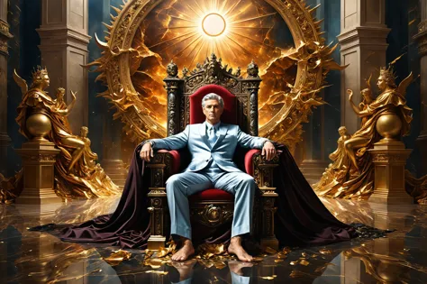 photorealistic digital illustration, superrealism, The god of Time and Fate sitting on his throne in an opulent throne room, he has bare feet, <lora:xl_more_art-full_v1:0.4>, <lora:EnvyBrokenRealityXL01:0.7>