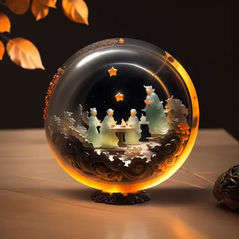 there is a glass ball with a picture of a ship inside of it