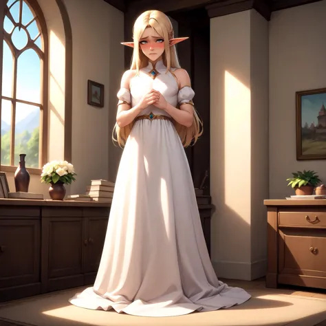 score_9, score_8_up, score_7_up, score_6_up, score_5_up, 
score_9, score_8_up, score_7_up, score_6_up, score_5_up, 
an elf femboy with long blonde hair standing and wearing a white dress,
dress, embarrassed, blushing,
high resolution, Masterpiece,
indoors, ,
high resolution, Masterpiece,
uncensored, rating_explicit,