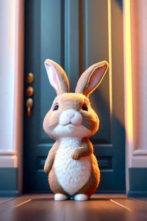 a close up of a stuffed rabbit standing on a floor