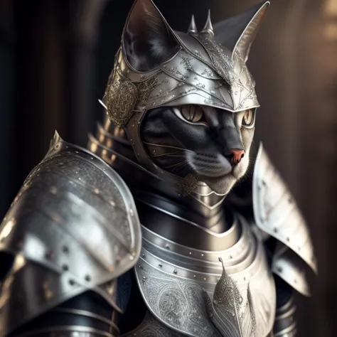 a close up of a cat dressed in armor with a helmet