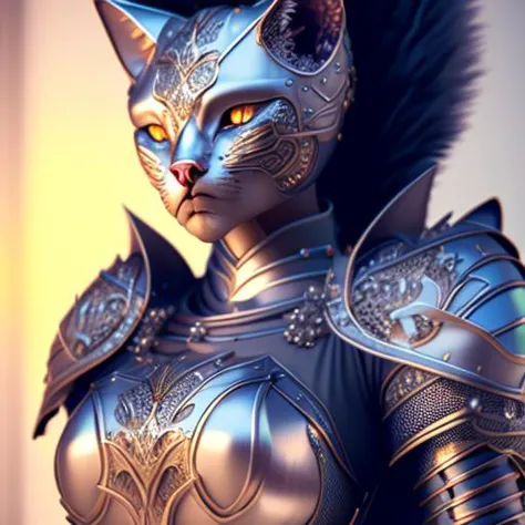 a close up of a cat in armor with a sword