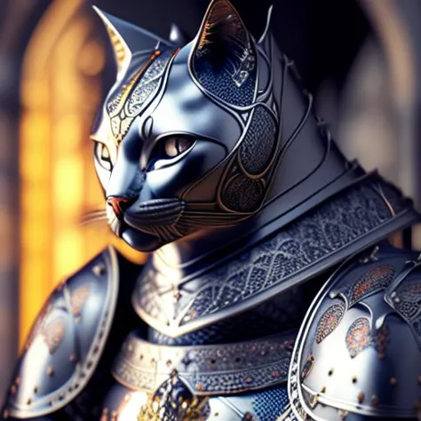 there is a cat that is wearing a armor suit and a helmet