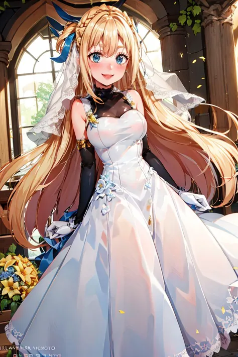 anime anime girl in wedding dress with long hair and blue eyes