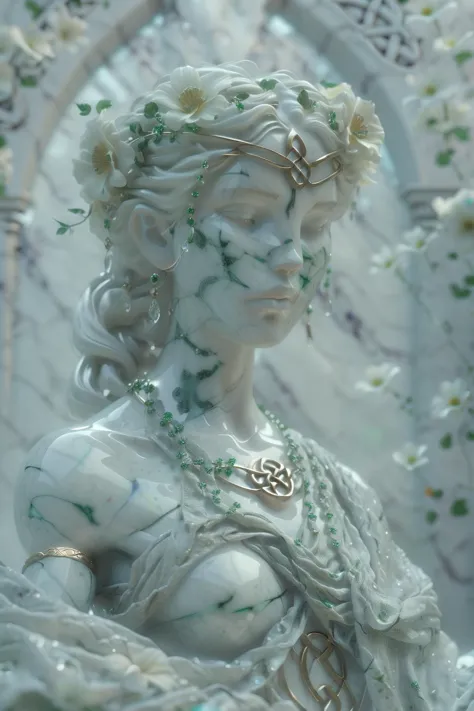 a close up of a statue of a woman with a flower crown