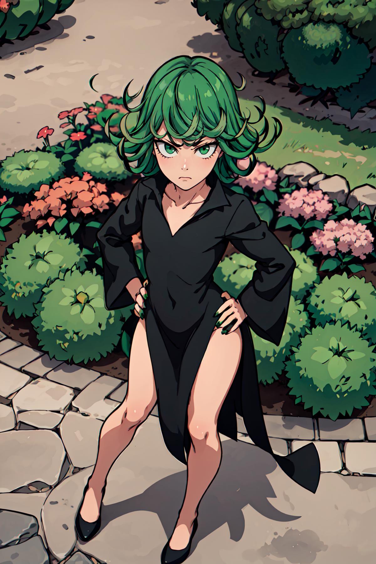 Anime character laying on a green bean bag with a green wig - SeaArt AI