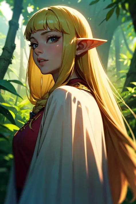 looking at viewer, facial focus, parted lips, portrait,
princess zelda, 1girl, blunt ends, long blonde hair, cloak, silk robes, ...