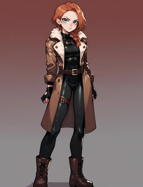 a drawing of a woman in a trench coat and boots