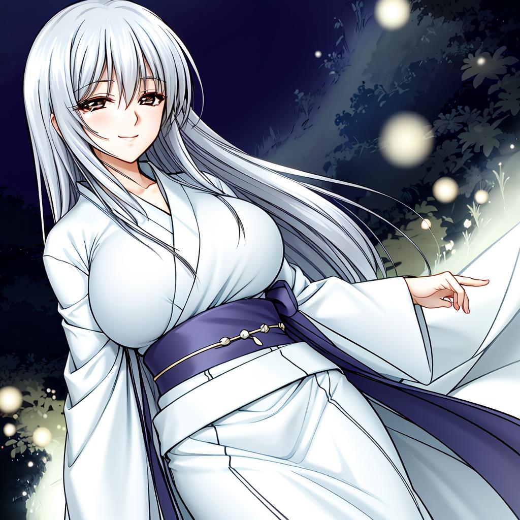 Anime girl in white dress with long white hair and blue dress - SeaArt AI