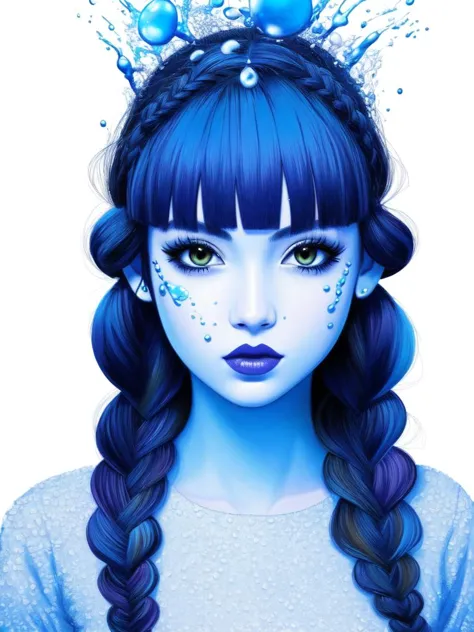 a girl with blue hair and a crown on her head