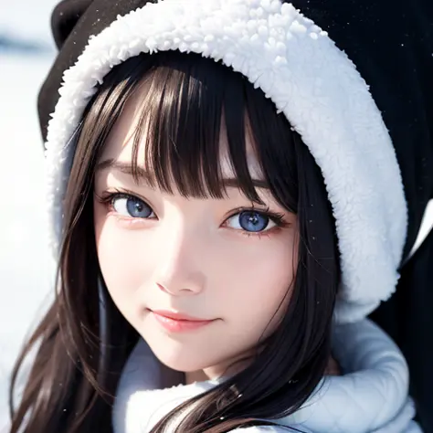 (masterpiece),(best quality:1.0), (ultra highres:1.0), detailed, 1 young girl, winter, winter outfit, detailed beautiful skin, soft filter, smile, face focus, detailed eye, nsfw, topless, look at camera, depth of field  <lora:koreanDollLikeness_v10:0.1>
