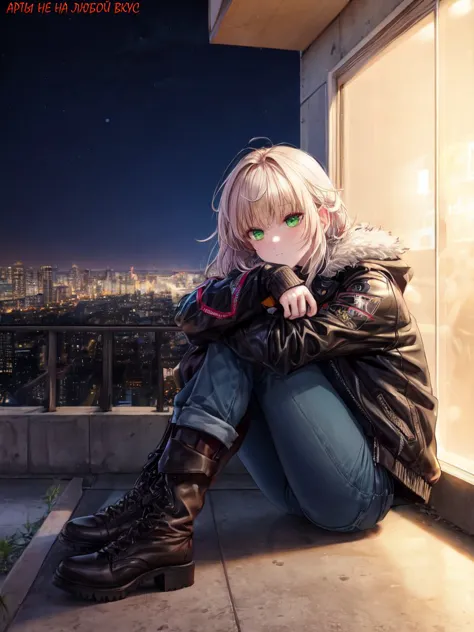 anime girl sitting on a ledge with her legs crossed