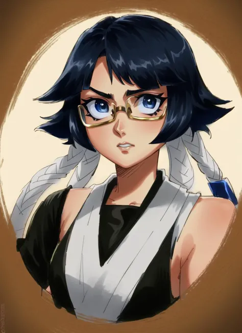 a drawing of a woman with glasses and a black hair