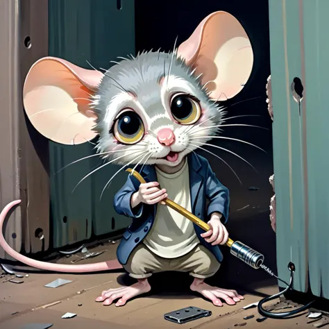 cartoon mouse with a big eye and a big nose holding a brush