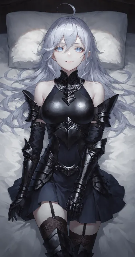 score_9, score_8_up, score_7_up,
vl4dil3n4, silver hair, ahoge, pale skin, undead, blue eyes, standing at attention, looking at viewer, black armor, fallen to evil, breastplate, bare shoulders, evil smile, lying on bed
<lora:vl4dil3n4-ponyxl-1-000009:0.7> ...