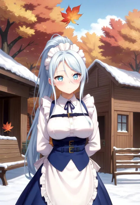 score_9, score_8_up, score_7_up, detailed eyes, autumn leaf, snowy, village, BREAK
straight on shot, standing,  <lora:PerfectEye...