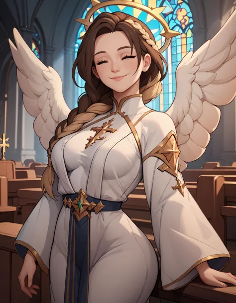 a woman in a white dress with angel wings and a crown