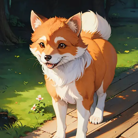 puppy fox, lake, forrest, illustration, cute, drawing by famous artist, oil painting <lora:studioGhibliStyle_offset:0.4> <lora:e...