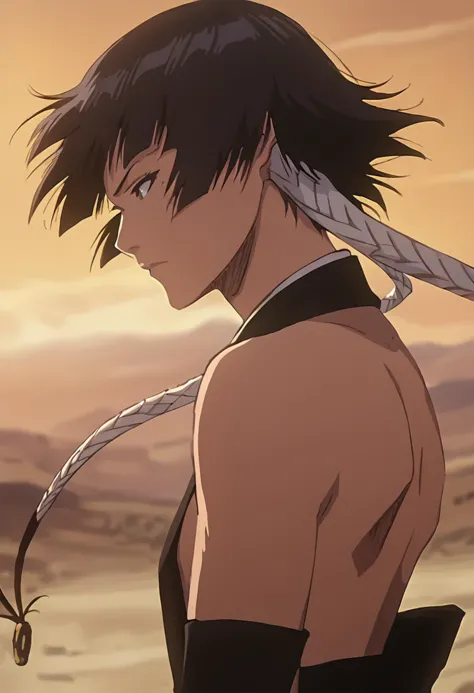 anime image of a man with a tie on his head