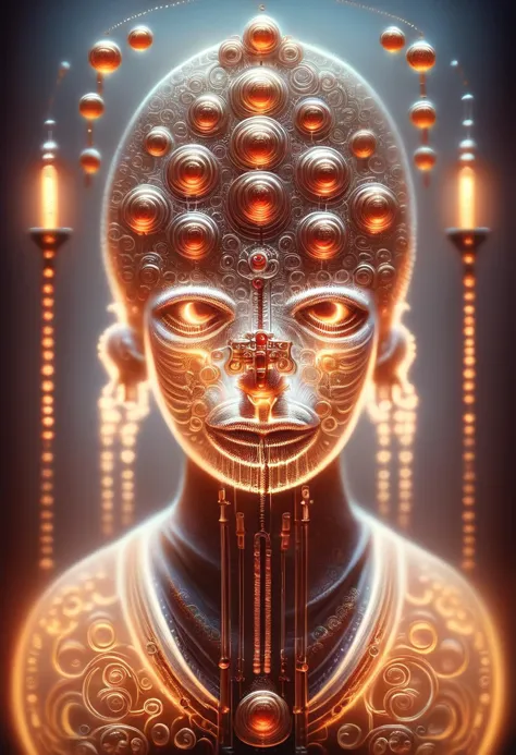 a digital painting of a woman with a head full of gold beads