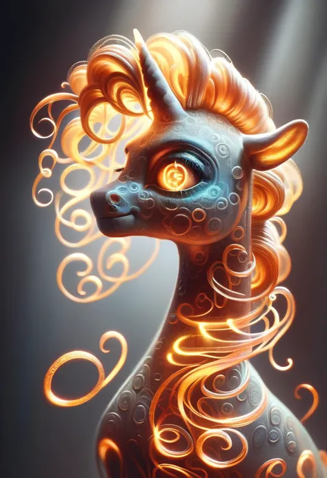 a close up of a horse with a long mane and a glowing mane