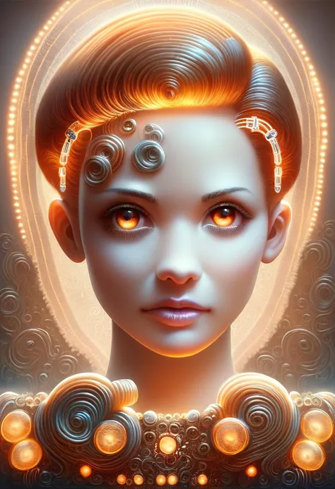 a digital painting of a woman with glowing eyes and hair