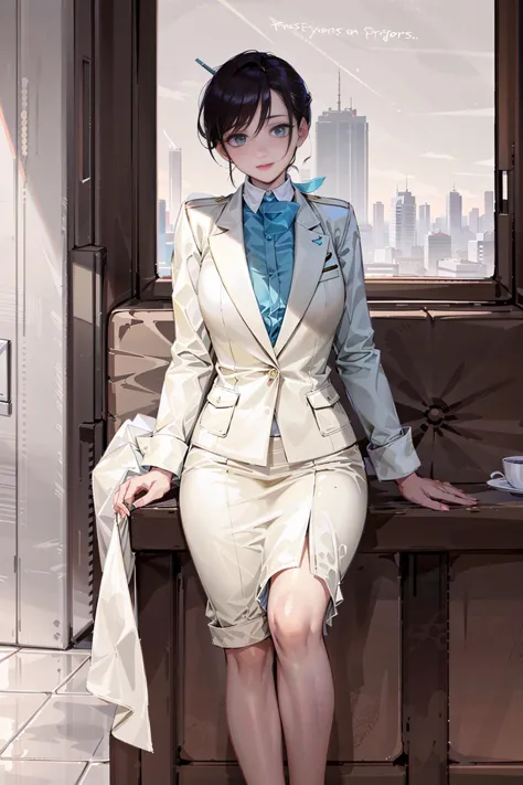 fullbody shot, Beautiful light, soft light, cinematic light, perfect eyes, a 25yo woman, blue_KoreanAir_Uniform_with_ivory_suit,...