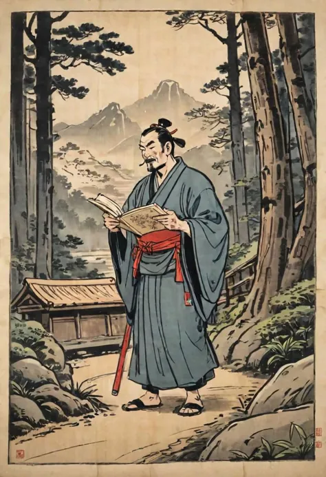 a painting of a man in a blue robe holding a book