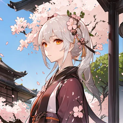 best quality,ultra high res,1girl,solo,upper body,sunlight,cherry blossoms,east asian architecture,
tsurime,expressionless,close...