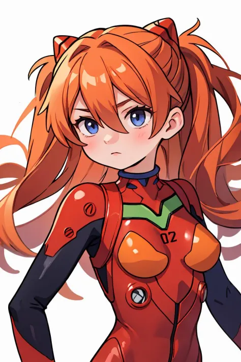 (obra maestra, mejor calidad), 1 chica, Hermoso rostro, Cuerpo hermoso, souryuu_asuka_langley, traje enchufable, mono, auriculares de interfaz, red mono, pelo entre los ojos, traje de piloto