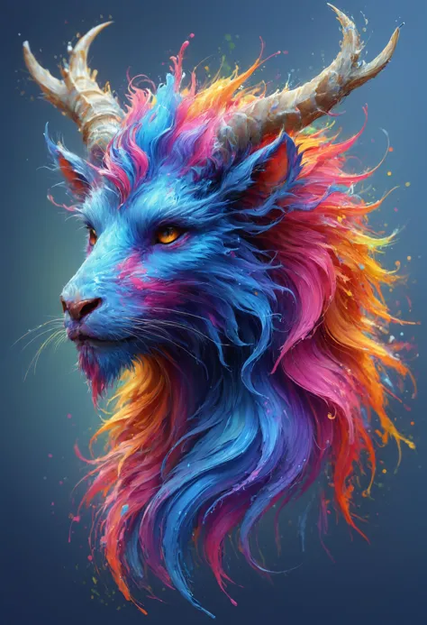 a colorful lion head with horns and horns on it