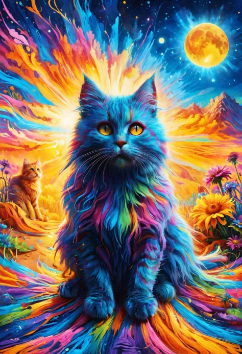 Black cat cross my path, I think every day's gonna be my last, <lora:Psychedelic:0.8> Psychedelic, <lora:MJ52:0.8>, Sunshine ray...