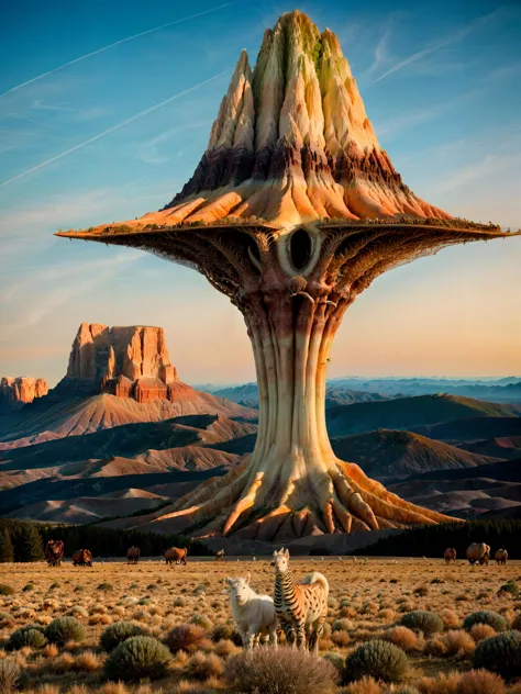 surreal composition, amazing landscape, unusual creatures