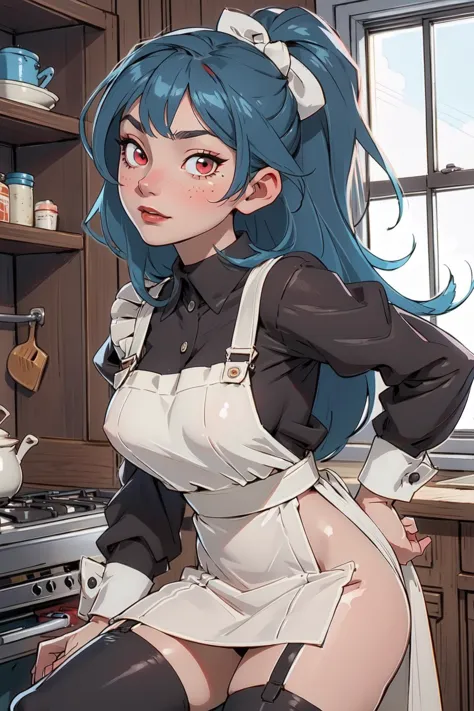 anime girl in a kitchen with a teapot and a tea pot