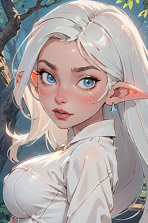 a close up of a cartoon girl with long white hair