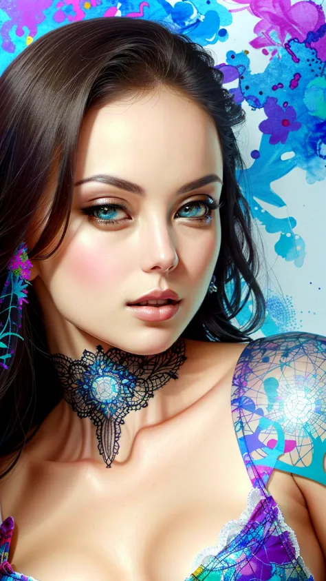 Masterpiece, (highly detailed, intricately detailed), complex art illustration of (ethereal [woman|cyborg] quironSilviaSaintV1 g...