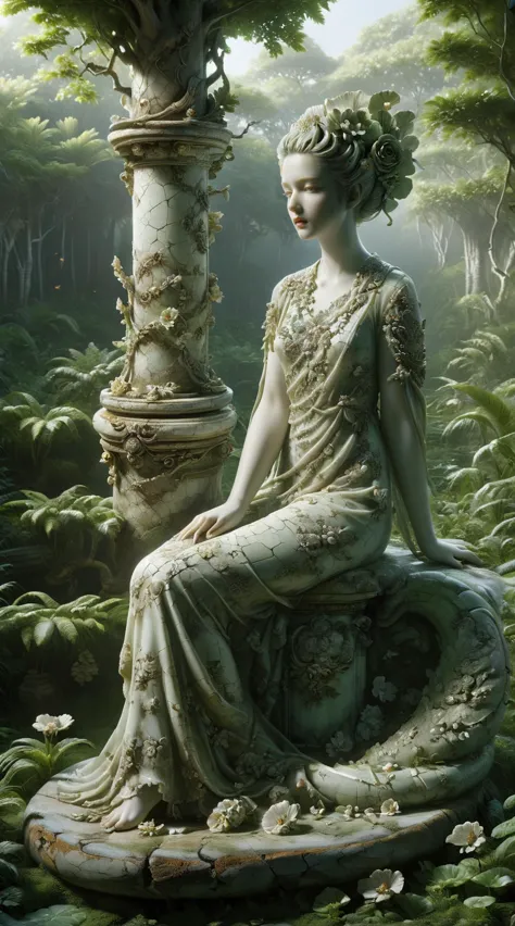 ral-porcelain,<lora:ral-porcelain:1>,jade,jade sculpture,<lora:jade:0.5>,
breathtaking detailed soft painting of the edge of the forest with ringing flowers od dream,a girl with a lip of mandarine with crossed knees in a light deluge,shadowed nudity through rainbow,flora and sea,rembrandt style,elegant,highly detailed,artstation,concept art,matte,sharp focus,art by tom bagshaw,luis royo and greg rutkowski,