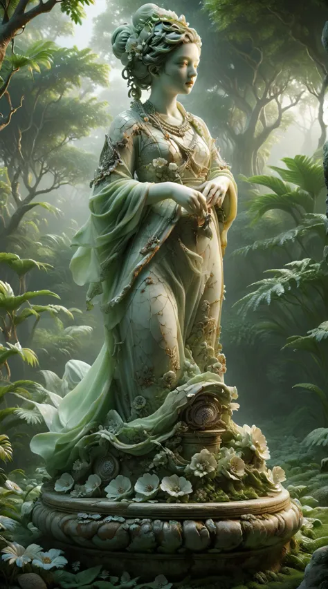 ral-porcelain,<lora:ral-porcelain:1>,jade,jade sculpture,<lora:jade:0.8>,
breathtaking detailed soft painting of the edge of the forest with ringing flowers od dream,a girl with a lip of mandarine with crossed knees in a light deluge,shadowed nudity through rainbow,flora and sea,rembrandt style,elegant,highly detailed,artstation,concept art,matte,sharp focus,art by tom bagshaw,luis royo and greg rutkowski,