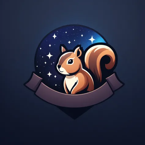 ribbon logo, animal, (squirrel:1.05), solo, portrait, gradient background, starry sky, masterpiece, best quality, highly aesthet...