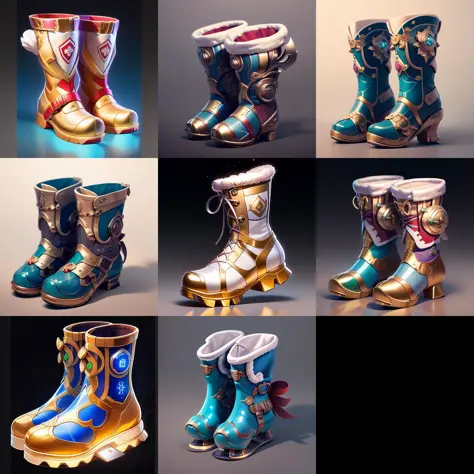 masterpiece,best quality,ultra-detailed,masterpieces, game icon institute, a pair of blue boots, Christmas, bell, plush, Game Icon Institute, reasonable structure, high definition,HD,Transparent background, 3D rendering 2D, Blender cycle, Volume light,No h...