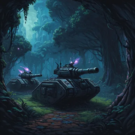 a couple of tanks are sitting in a tunnel in the woods