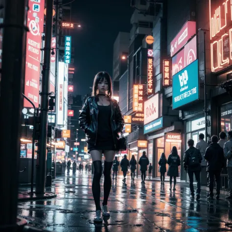 girl, cute clothes, city, cyberpunk