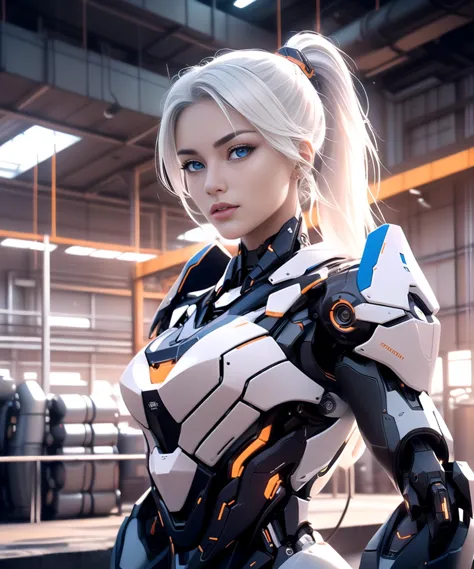 a close up of a woman in a futuristic suit posing for a picture