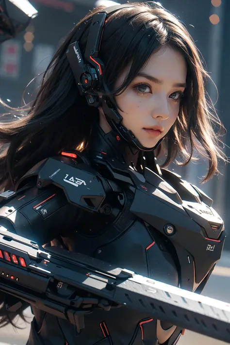 robot, dress, 8K, RAW, best quality, masterpiece, ultra high res, colorful, (medium wide shot), (dynamic perspective), sharp focus ,depth of field, 1girl,solo, beautiful detailed girl, extremely detailed eyes and face, beautiful detailed eyes,large breasts,(black gold, trimmed gear:1.2),(In a futuristic weapons factory:1.2),(sideway:1.2), <lyco:add_detail:0.2> , <lyco:Mecharobot:0.8>