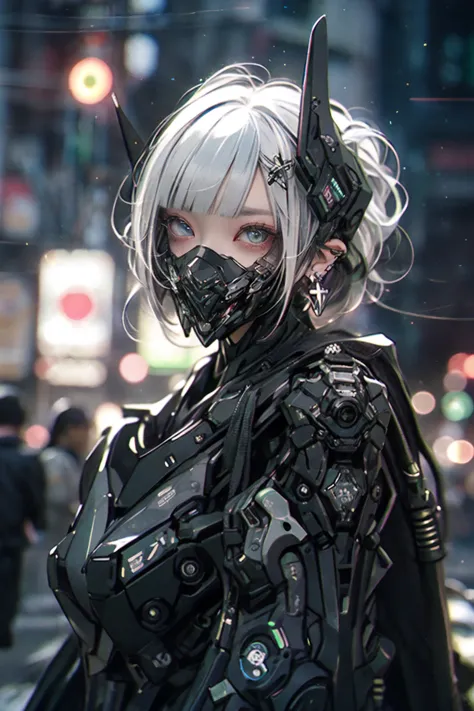 anime girl with futuristic armor and a futuristic helmet on