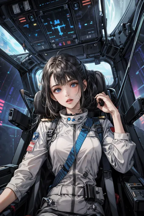 1girl , sci-fi, star fighter, cockpit