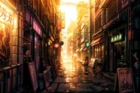 anime city street scene with a person walking down the street