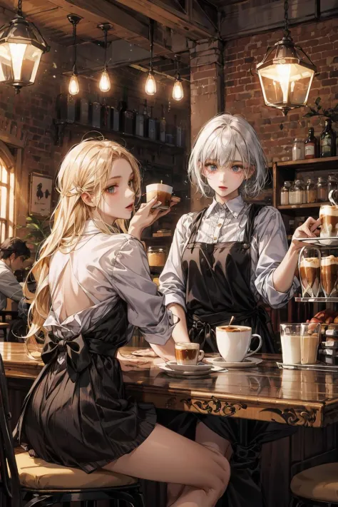 2 chicas  ,cafetería